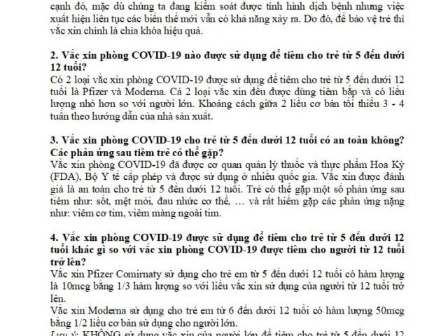 ✍ ✍ Hỏi và đáp về tiêm vắc xin phòng COVID-19 cho trẻ từ 5 đến dưới 12 tuổi.